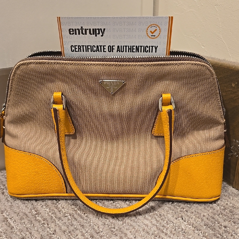Prada With COA Beige and Yellow Satchel